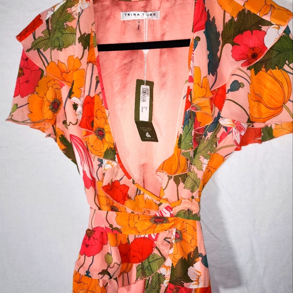 Trina Turk Ruffled Short Sleeve Wrap Top, Size Small
